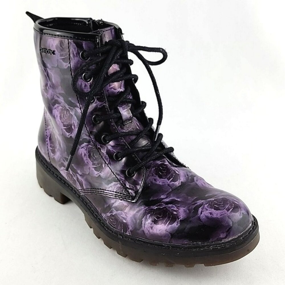 GEOX Women's Casey Purple Floral Rose Patent Leather Lace Up Short Boots 36 - Picture 4 of 16